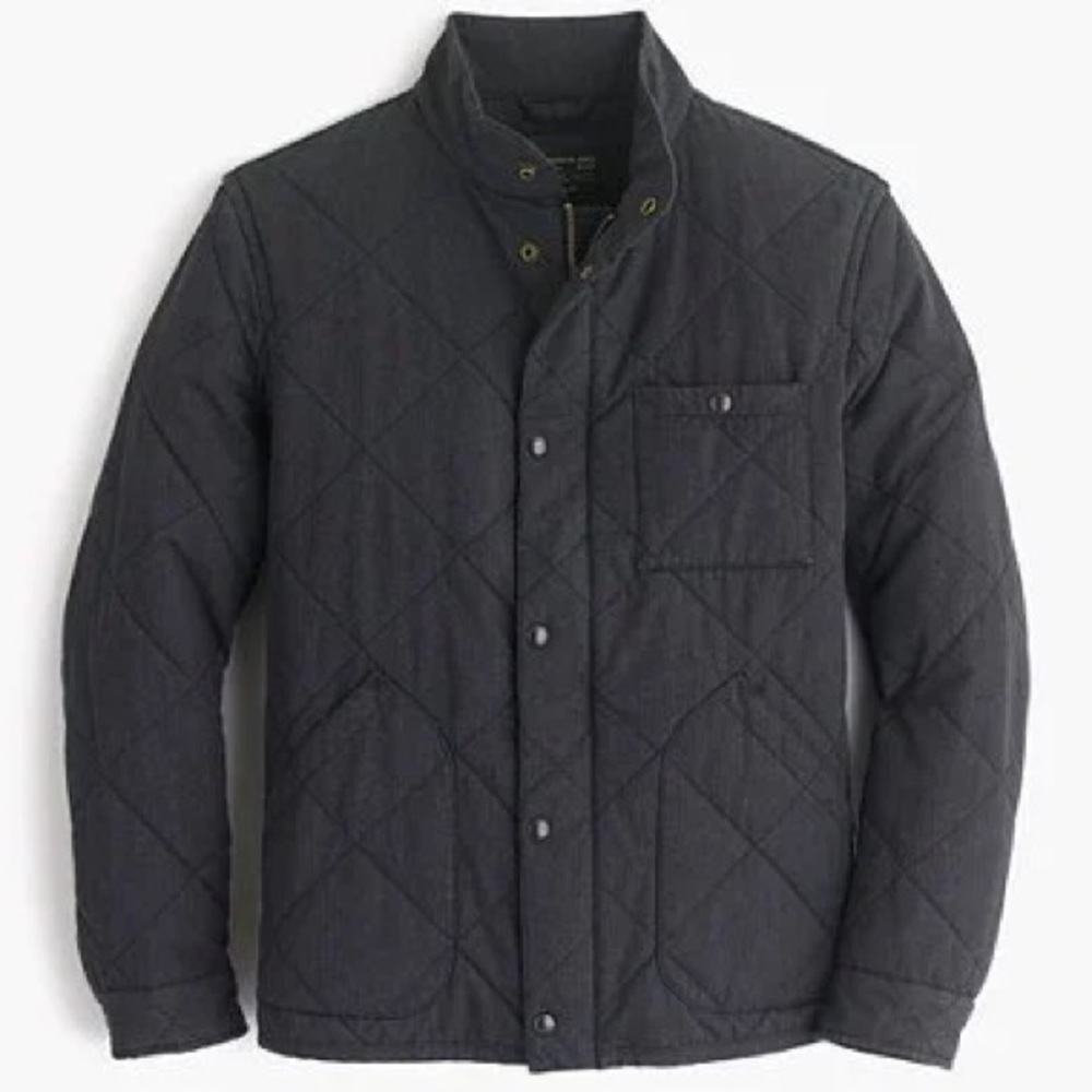 J. Crew Sussex PrimaLoft Quilted Zip Front Button Down Jacket Gray Medium Men